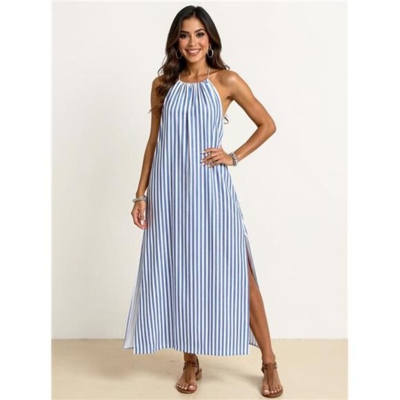 Side Slit Striped Sleeveless Midi Dress - Picture 1 of 1
